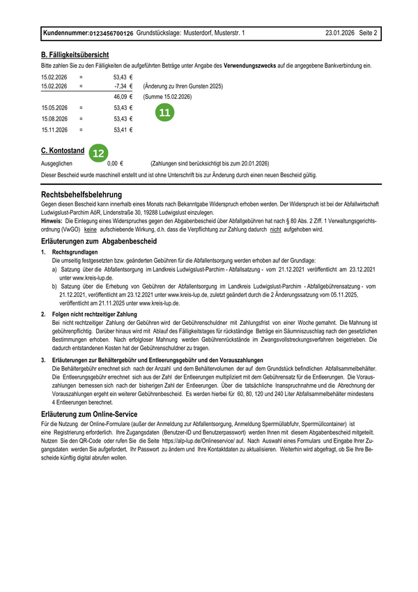 Bild vergr&ouml;&szlig;ern: Musterbescheid hinten